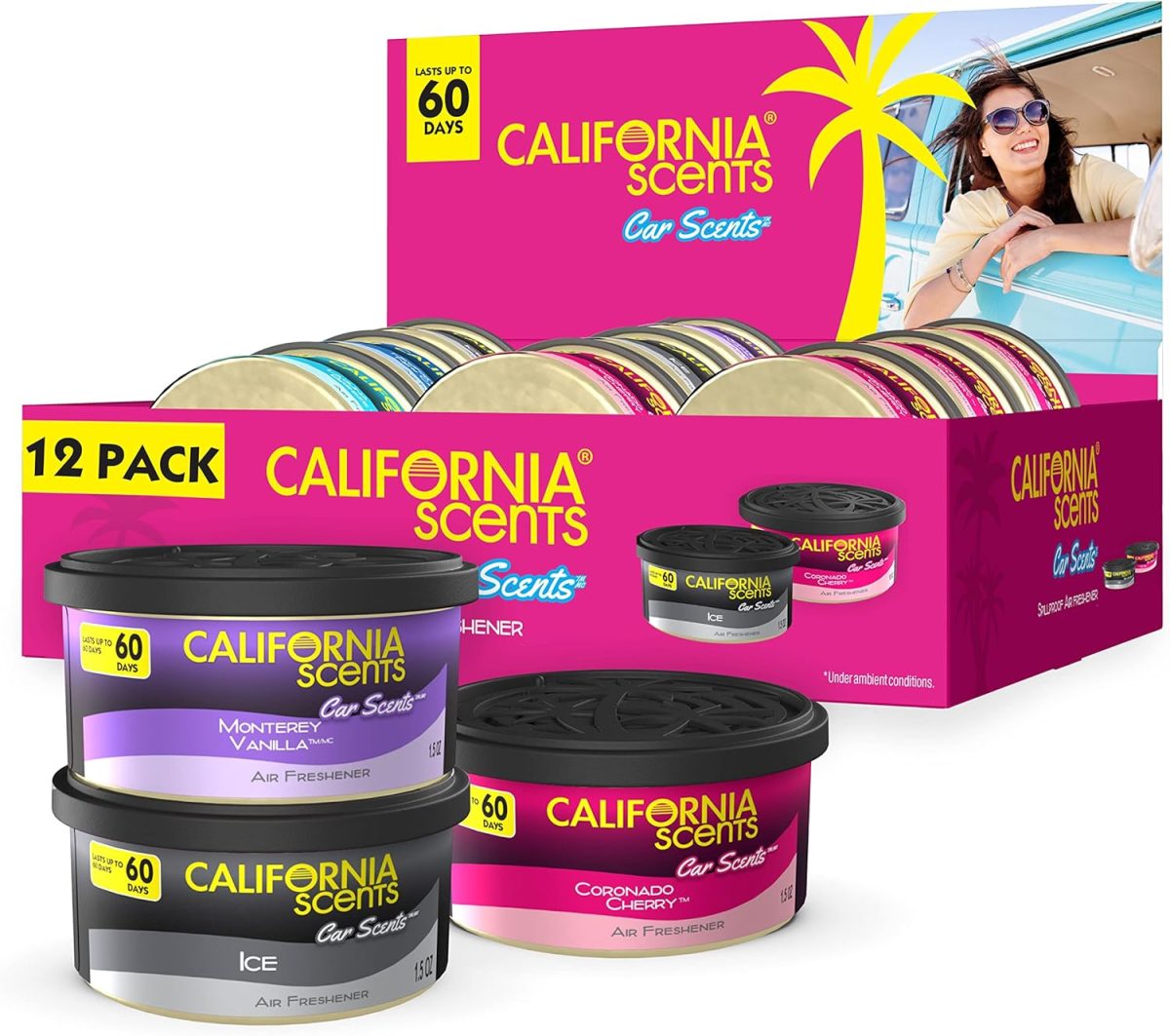 California, Scents Car Freshner Assorted Black & Cherry, 12 count, 1.5 oz - Image 1